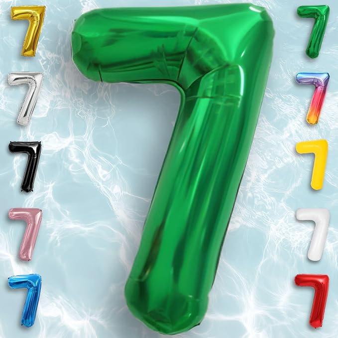 Green Number Balloon 7 Mylar Foil Balloons 32 inch - Image 4