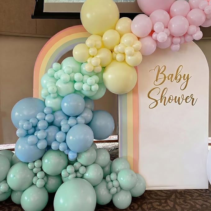 Pink Green Blue Balloons, 12 Inch Pastel Pink Sage Green Dusty Blue Yellow - Image 3