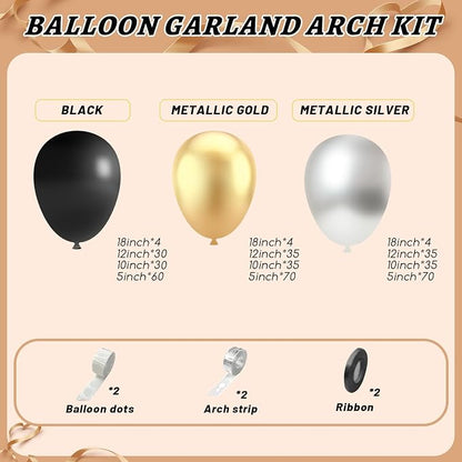 412Pcs Black Gold Silver Balloons Garland Arch Kit, 18 12 10 5 Inch Different - Image 2