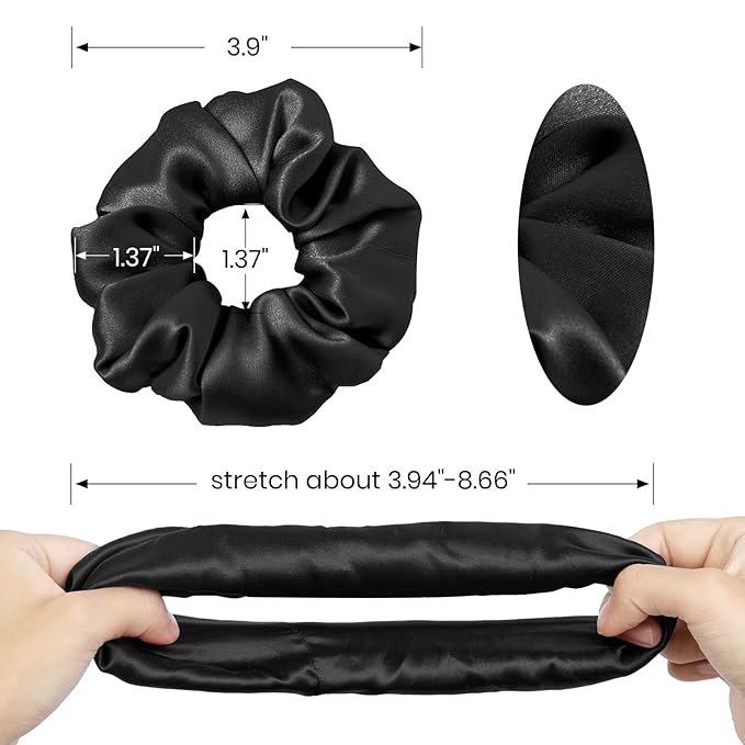 LILYSILK Silk Hair Scrunchies/Ties for Frizz & Breakage Prevention, 100% Mulberry, No Damage, Elastic ponytail Holders, 2Pc, Black&Light Coffee