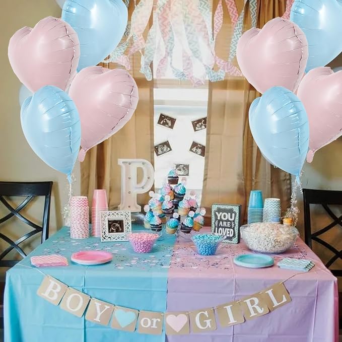 TONIFUL 15 Pcs Pink Blue Heart Balloons 18 Inch Heart Shape Foil Balloon | - Image 6