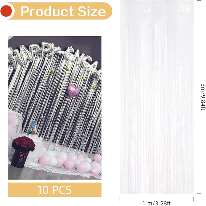 5 Pack White Foil Curtain Backdrop 3.2ft x 9.8ft Metallic Tinsel Foil Fringe - Image 3