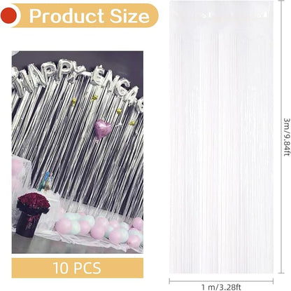 5 Pack White Foil Curtain Backdrop 3.2ft x 9.8ft Metallic Tinsel Foil Fringe - Image 3