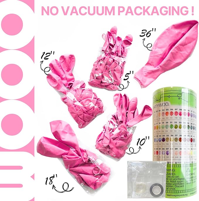 PartyWoo Pink Balloons 127pcs Different Sizes of 36 18 12 10 5 Inch Matte Pink - Image 2