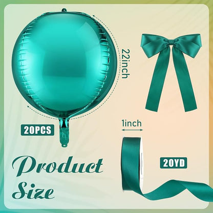 20 Pcs Vbs 2026 Metallic Green Foil Balloons Giant 22 Inch 4d Round Metallic - Image 2