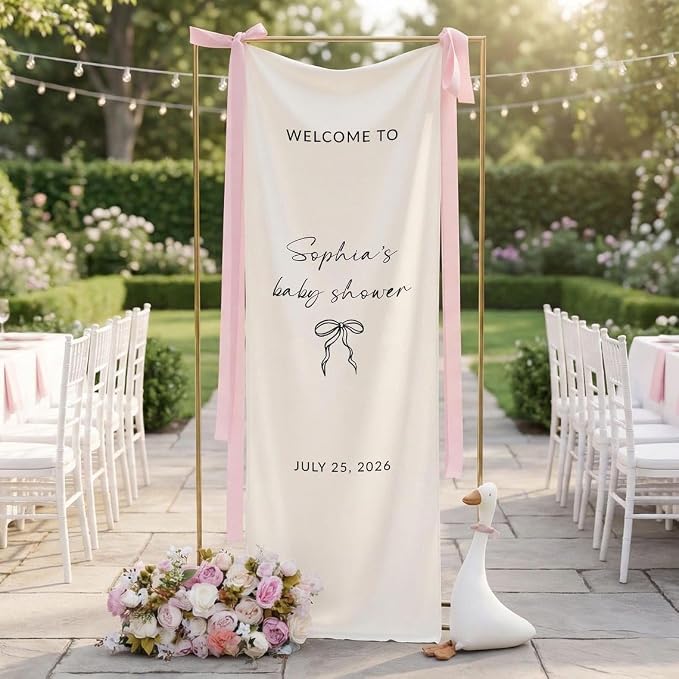 Personalized Baby Shower Welcome Banner, Cotton Linen Fabric, Goose by Custom