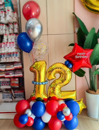 Black Red and Blue Balloons, Glitter Metallic Silver Balloon - Image 2