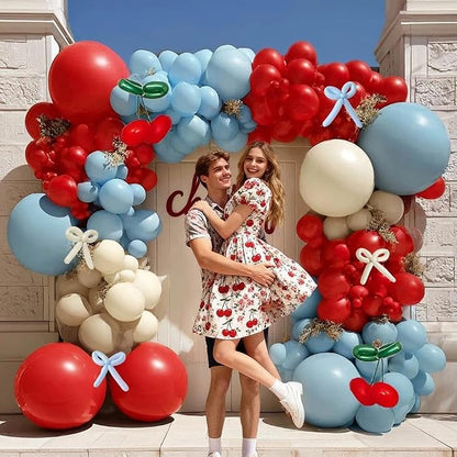 Red Blue Cherry Balloon Arch Kit Double Stuffed, Ruby Red Dusty Light Blue - Image 7