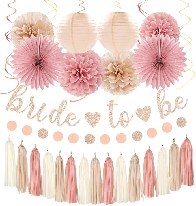Blush-Pink Rose-Gold Bridal-Shower Fall Party-Decorations by Burgleda