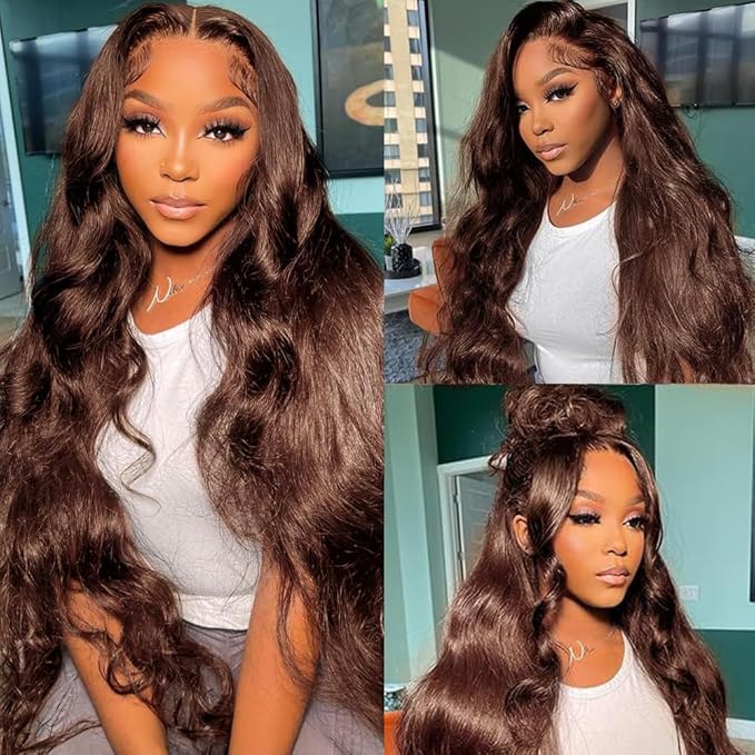 Chocolate Brown 13x6 HD Lace Front Wigs Human Hair Body Wave Wig Lace Frontal Pre Plucked New Trend M Hairline Lace Frontal 200% Density Colored Brown Wigs Human Hair For Women 26 Inch