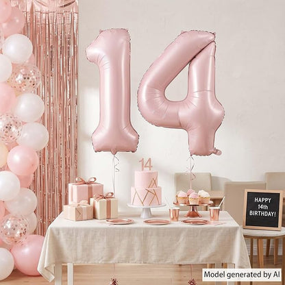 Baby Pink Number 14 Balloon 40 Inch, Pastel Blush Foil Digits Party Supplies | - Image 3