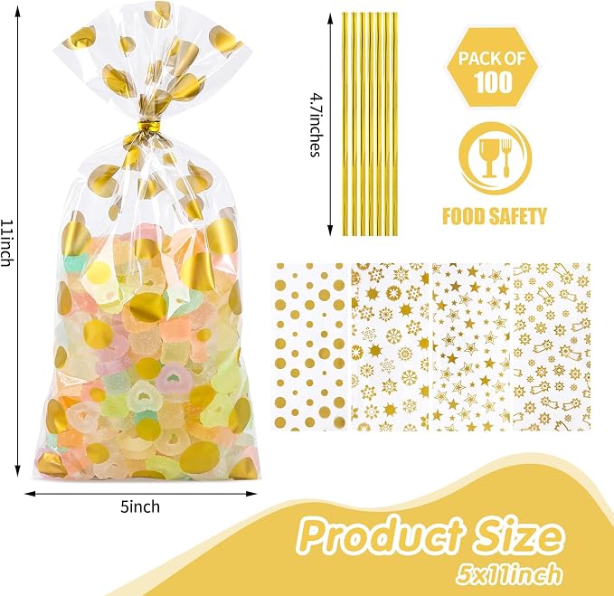 COQOFA 100 Pcs Mixed 5"X11" Gift Wrap Cellophane Treat Bag Party Favor bags - Image 2