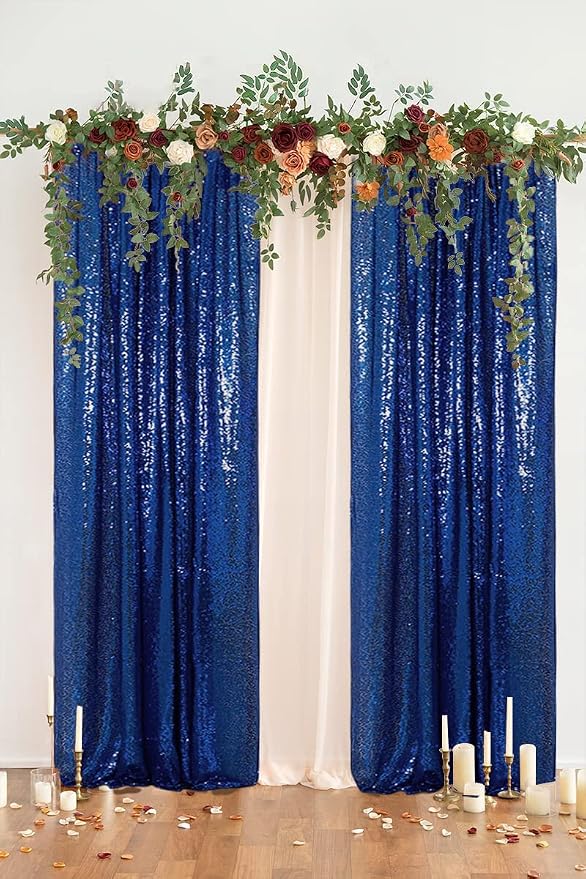 PartyDelight Navy Blue Sequin Backdrop Curtains 2x8ft 2 Panels | Sparkly 3mm - Image 8