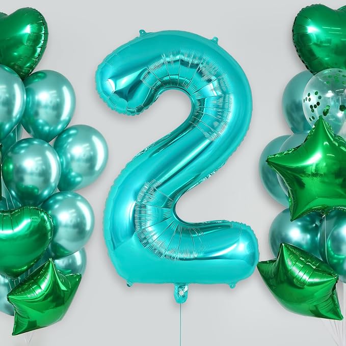 Teal Blue Number 2 Balloon, 40 Inch Big Large Foil Helium Number Balloons - Image 2