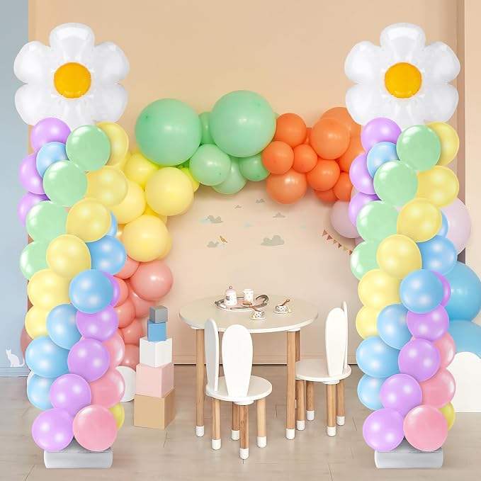 Kasyat 2 Sets Daisy Pastel Party Balloon Column Stand Kit, Adjustable Groovy - Image 7