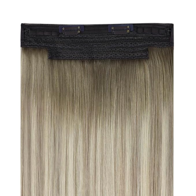 YoungSee 135G Wire Hair Extensions Ombre Blonde Invisible Wire Human Hair Extensions Ash Blonde to Platinum Human Hair Fish Line Extensions Long Straight Hair 24Inch