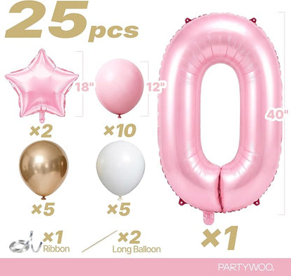 PartyWoo Number Balloons 40 Inch Pink Number 0 Kit 25pcs - Image 2