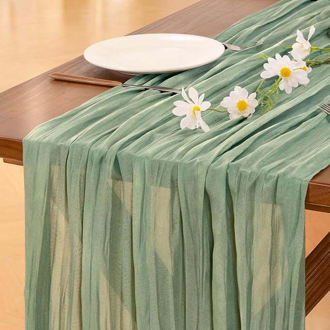 Cheesecloth Table Runner Summer Boho Wedding Birthday Party Home Decor | Sage - Image 6