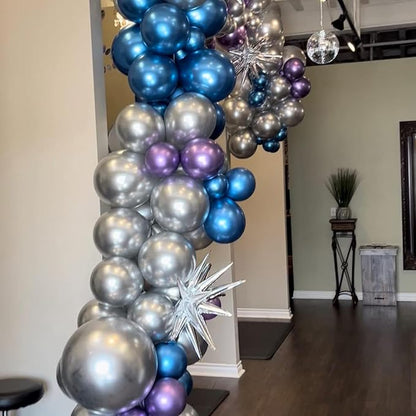 Metallic Purple and Blue Balloons, 60 Packs 12 Inch Chrome Blue Purple Silver - Image 3