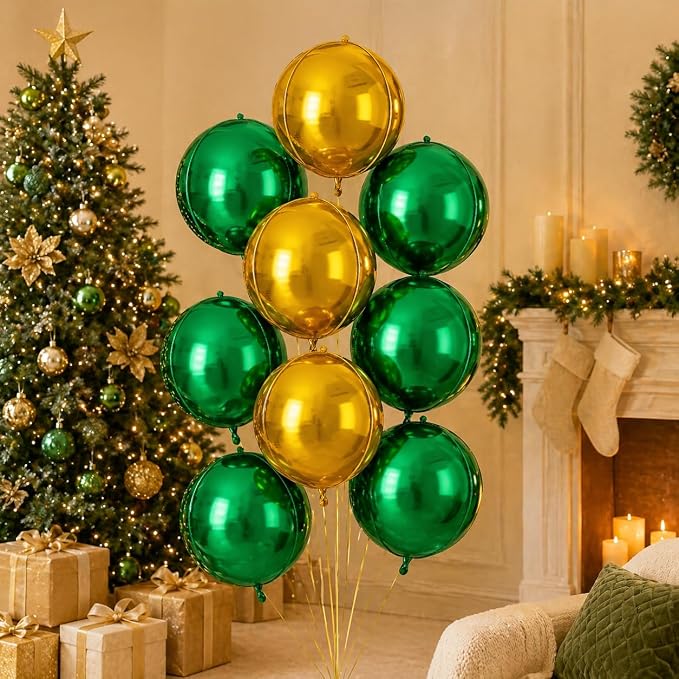 Green Gold Round Foil Balloons 9 pcs, Metallic Giant 4D Round Balloons 22 Inch - Image 6