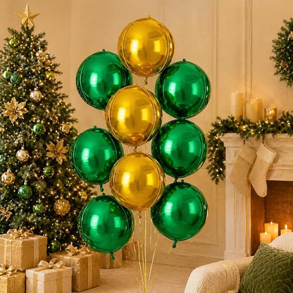 Green Gold Round Foil Balloons 9 pcs, Metallic Giant 4D Round Balloons 22 Inch - Image 6