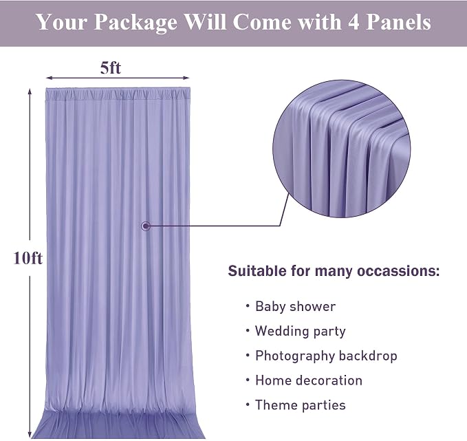 20ft x 10ft Wrinkle Free Lavender Backdrop Curtains - Image 5