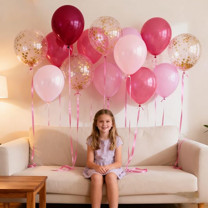 Hot Pink Balloons 60Pcs 12 Inch Confetti Latex Balloons - Image 8