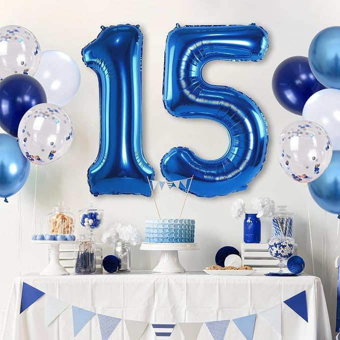 15th Birthday Balloon for Boys, Foil 40 Inch Self Inflating Number 15 Metallic - Image 5