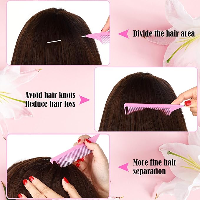 Patelai 30 Pieces Rat Tail Combs Bulk, Hair Teasing Fine Tooth Pintail Combs Braiding Hair Styling Tools with Steel Pin for Stylists Salon Teasing Sectioning Coloring Detangling(Pink)