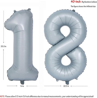 40 In Matte gray Number Balloon Helium Foil Mylar Birthday Balloon Digit 18 | - Image 2