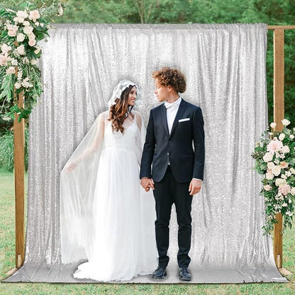 PartyDelight Silver Sequin Backdrop 6x8ft Sparkly Photo Curtain | 4 Inch Rod - Image 6