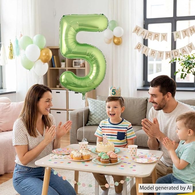 Light Green Number 5 Balloon 40 Inch, Glossy Metallic Digit Party Supplies | - Image 6