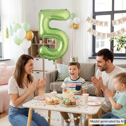 Light Green Number 5 Balloon 40 Inch, Glossy Metallic Digit Party Supplies | - Image 6