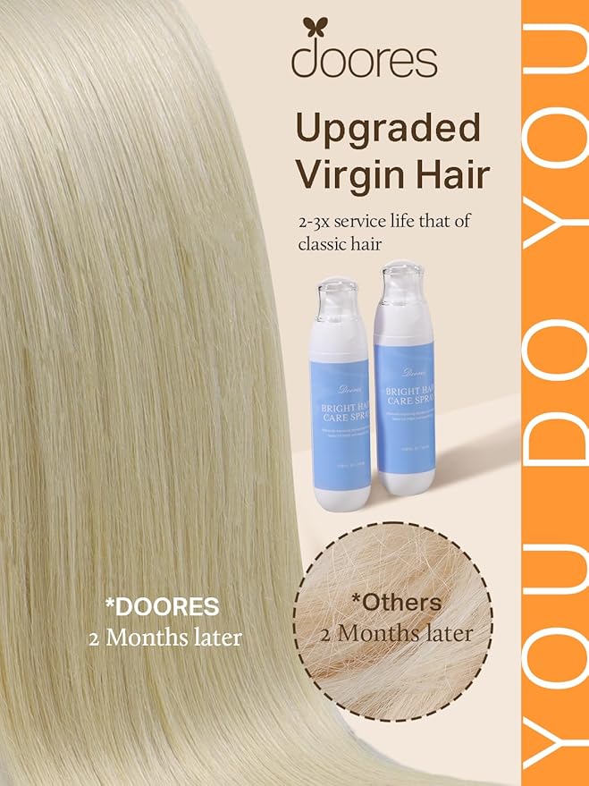 DOORES Hair Extensions Real Human Hair, Ash Blonde Highlighted Platinum Blonde 20 Inch 30g 10pcs, Tape in Remy Hair Extensions Straight Natural Hair for Women Skin Weft