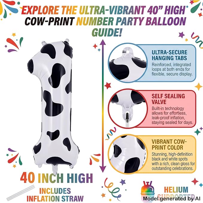 40" Cow Print Foil Number 1 Balloon - Image 2