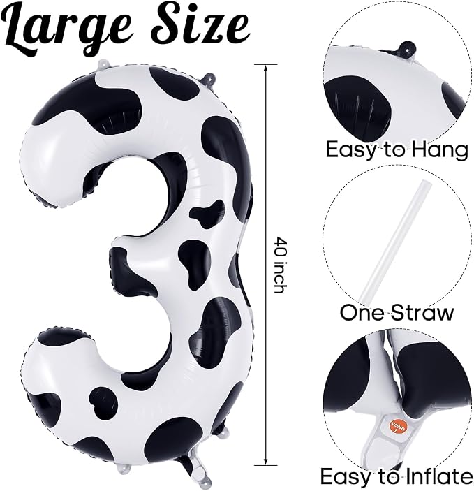 Cow Print Number 3 Balloon, Large 40 Inch Cow Number Birthday Balloons - Image 3