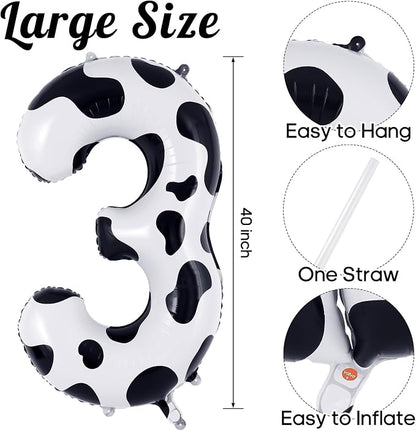 Cow Print Number 3 Balloon, Large 40 Inch Cow Number Birthday Balloons - Image 3