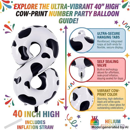 40" Cow Print Foil Number 8 Balloon - Image 2