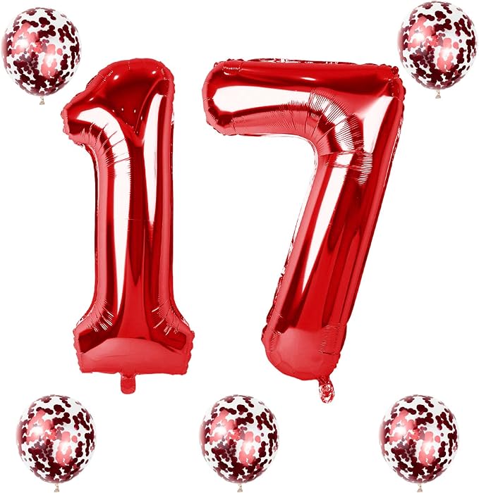 40 Inch Number 17 Foil Balloons, Large Red 17th 71st Birthday Digit - Image 8