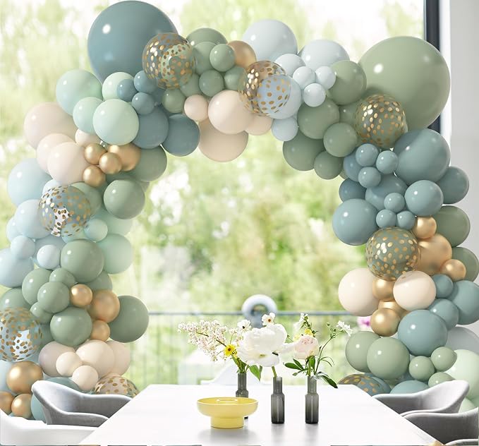 Amandir 173Pcs Dusty Blue Green Balloon Garland Arch Kit | Haze Fog Blue Ash - Image 5