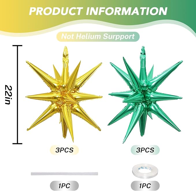 HILAVO 6PCS Green Gold Star Balloons, 22Inch Large Star Shaped Balloon Foil - Image 2