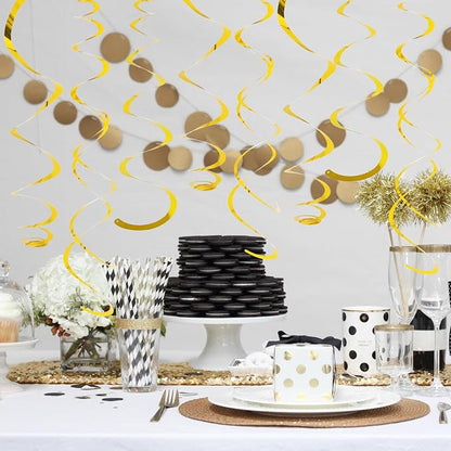 24 PCS Gold Foil Hanging Swirl, Sparkle Ceiling Hanging Decorations, Plastic - Image 3
