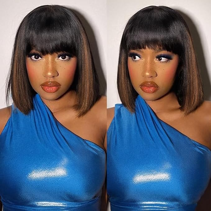 Bob Wig 100% Virgin Human Hair Wigs Glueless 2.5x1 Lace Closed F1B/30 Color Short Bob Human Hair With Bangs Ready To Go Straight bob wig human hair（10 Inch bob wig）