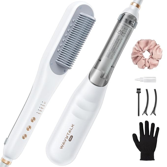 Wavytalk Pro Steam Hair Straightener Brush, Steamline Pro 3 in 1 Straightening Brush, Steam Reduces Damage, Nourishes Hair, and Expedites Straightening