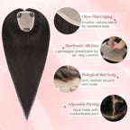 Real Human Hair Toppers for Women 3.54"*4.72" Silky Base 150% Density No Bangs Adjustable Parting Clip-In Topper Hairpieces for Women with Thinning Hair 16 Inches Natural Black