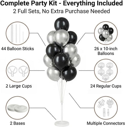 Black Silver Balloon Stand Kit for Floor or Table, Party Decor - Image 2