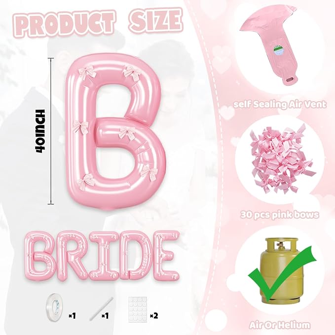 40 Inch BRIDE Balloons Engagement Party Decorations, Pearl Pink Bride Letter - Image 2