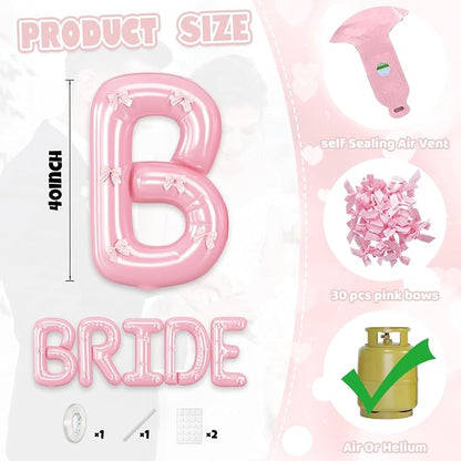 40 Inch BRIDE Balloons Engagement Party Decorations, Pearl Pink Bride Letter - Image 2