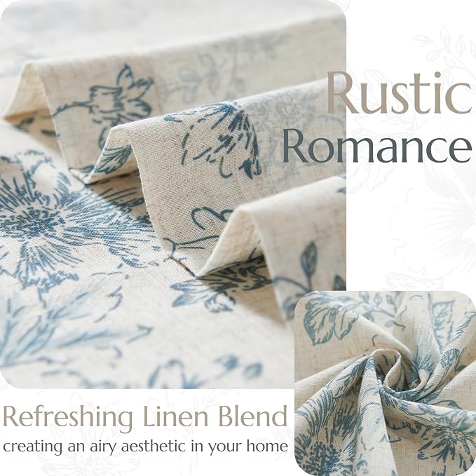 jinchan Blue Floral Linen Curtains 96 Inch Farmhouse Back Tab 2 Panels | Light - Image 5