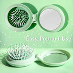 Travel Hair Brush and Mirror Como, Compact Mirror with Mini Hair Brush Set, Folding Hairbrush for Women, Small Hair Comb with Mirror for Purse, Round Green 1 Pack and Peach Green 1 Pack